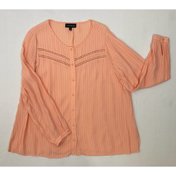 Lane Bryant Womens Size 16 Peach Balloon Sleeve Boho Peasant Button Up Blouse - Picture 1 of 9